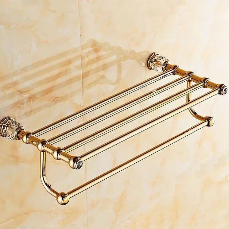 image-Luxury Gold Crystal Brass Bathroom Accessories Bathroom Hardware Set Gold Soap Dish Towel Holder Hair Dryer Rack Paper Net 2