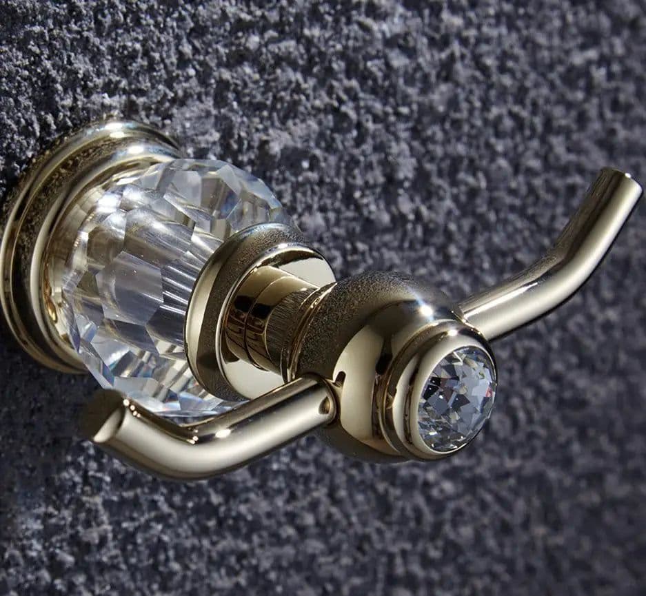 image-Luxury Gold Crystal Brass Bathroom Accessories Bathroom Hardware Set Gold Soap Dish Towel Holder Hair Dryer Rack Paper Net 2