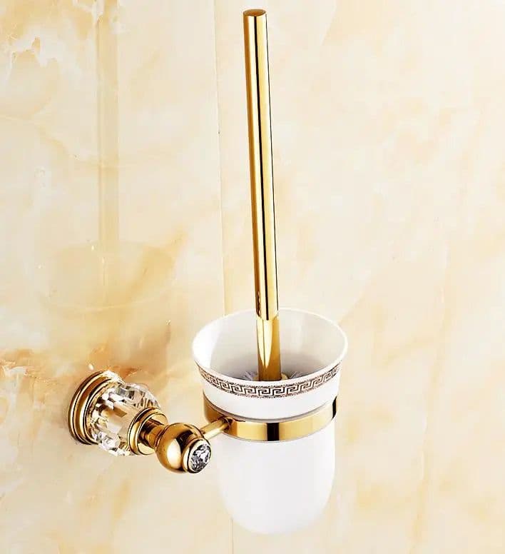 image-Luxury Gold Crystal Brass Bathroom Accessories Bathroom Hardware Set Gold Soap Dish Towel Holder Hair Dryer Rack Paper Net 2