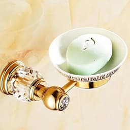 image-Luxury Gold Crystal Brass Bathroom Accessories Bathroom Hardware Set Gold Soap Dish Towel Holder Hair Dryer Rack Paper Net 2