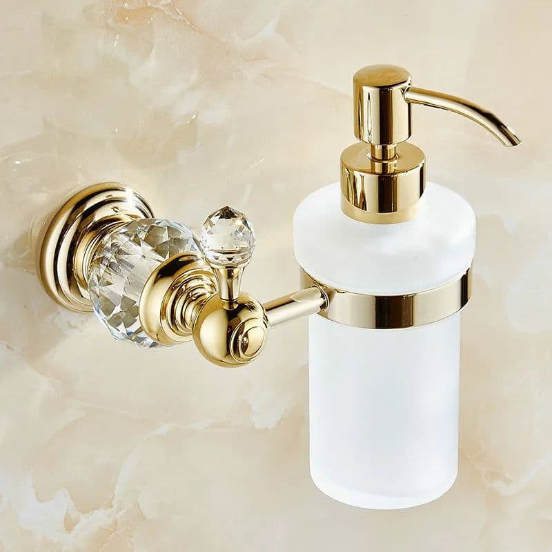 image-Luxury Gold Crystal Brass Bathroom Accessories Bathroom Hardware Set Gold Soap Dish Towel Holder Hair Dryer Rack Paper Net 2