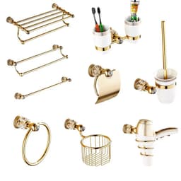 image-Luxury Gold Crystal Brass Bathroom Accessories Bathroom Hardware Set Gold Soap Dish Towel Holder Hair Dryer Rack Paper Net 2