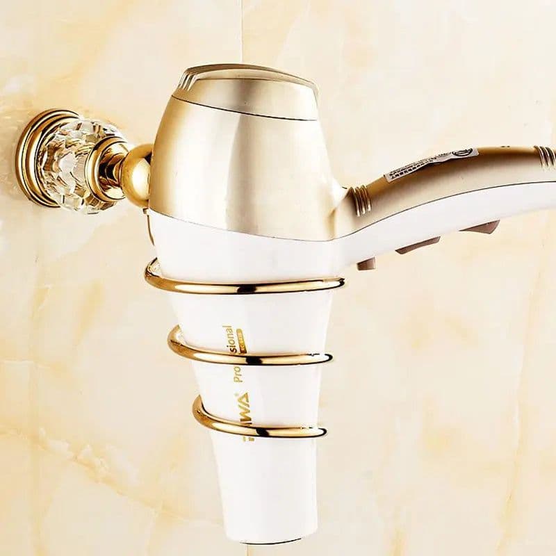 image-Luxury Gold Crystal Brass Bathroom Accessories Bathroom Hardware Set Gold Soap Dish Towel Holder Hair Dryer Rack Paper Net 2