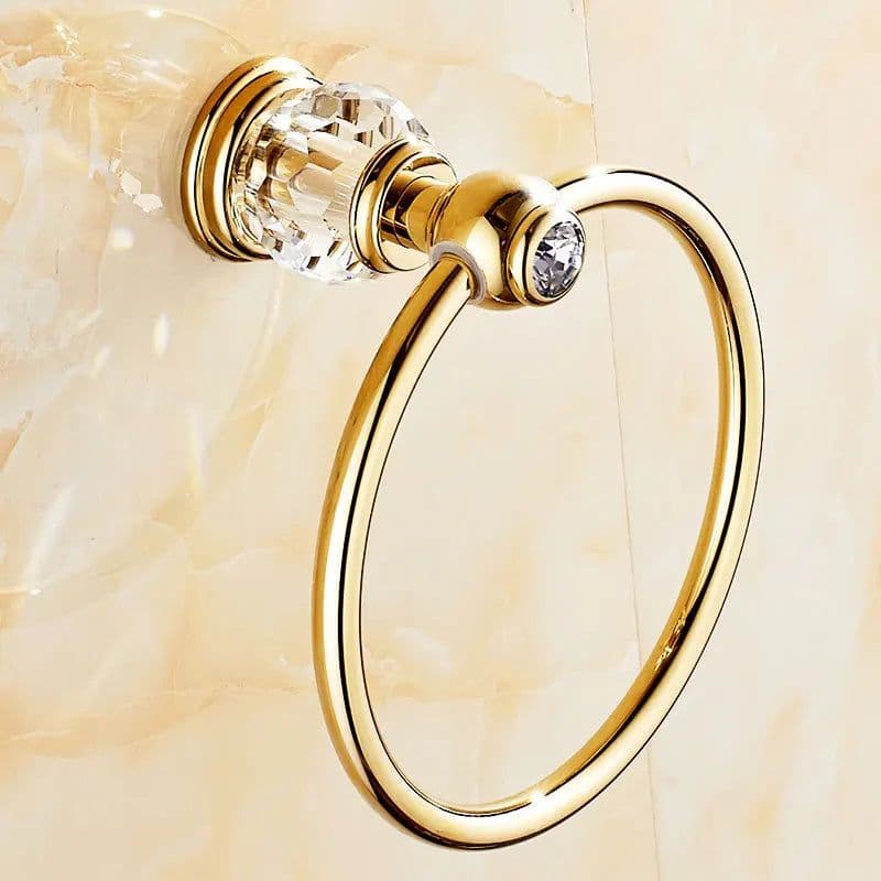 image-Luxury Gold Crystal Brass Bathroom Accessories Bathroom Hardware Set Gold Soap Dish Towel Holder Hair Dryer Rack Paper Net 2