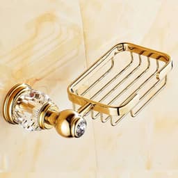 image-Luxury Gold Crystal Brass Bathroom Accessories Bathroom Hardware Set Gold Soap Dish Towel Holder Hair Dryer Rack Paper Net 2