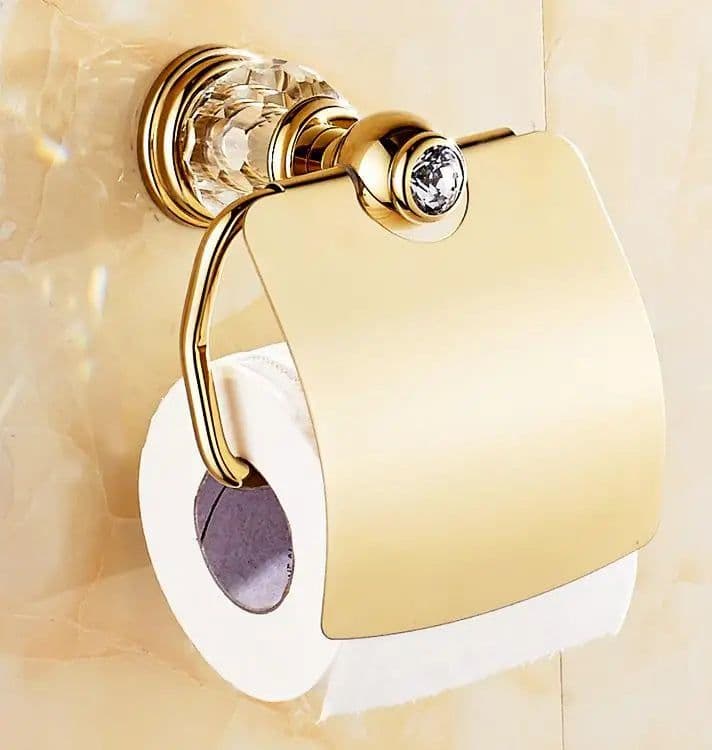 image-Luxury Gold Crystal Brass Bathroom Accessories Bathroom Hardware Set Gold Soap Dish Towel Holder Hair Dryer Rack Paper Net 2