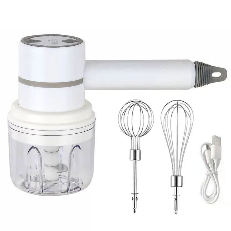 image-USB 2 In 1 Electric milk frother Garlic Chopper Masher Whisk Egg Beater 3-Speed Mixer Kitchen Handheld Automatic frother foamer