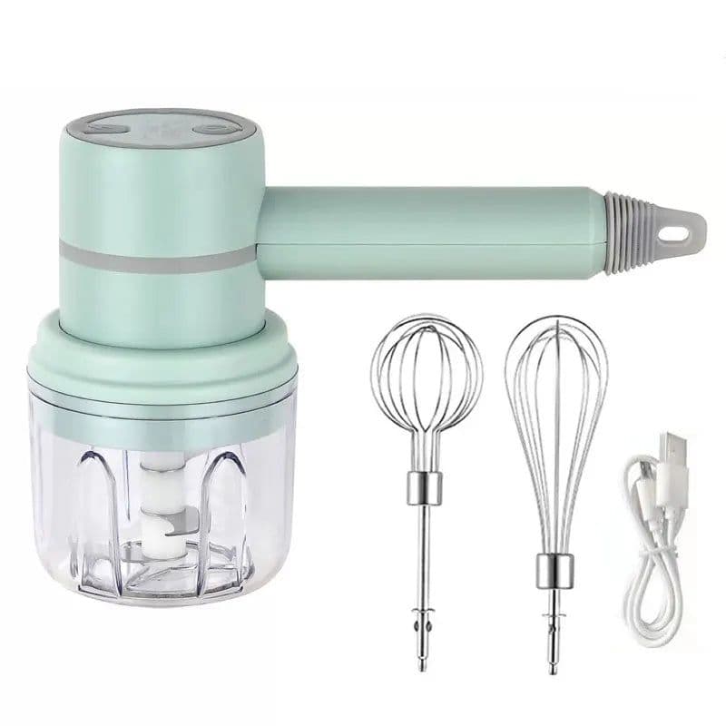 image-USB 2 In 1 Electric milk frother Garlic Chopper Masher Whisk Egg Beater 3-Speed Mixer Kitchen Handheld Automatic frother foamer