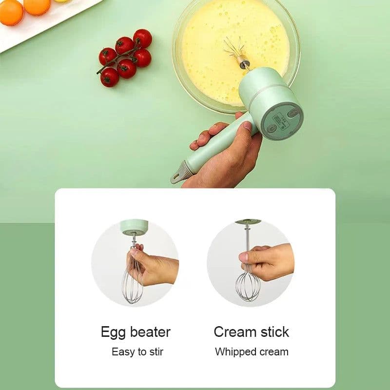 image-USB 2 In 1 Electric milk frother Garlic Chopper Masher Whisk Egg Beater 3-Speed Mixer Kitchen Handheld Automatic frother foamer