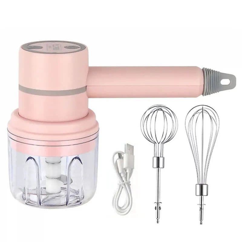 image-USB 2 In 1 Electric milk frother Garlic Chopper Masher Whisk Egg Beater 3-Speed Mixer Kitchen Handheld Automatic frother foamer