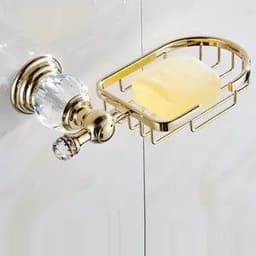 image-Luxury Crystal Gold Color Bathroom Accessories Set Gold Polished Brass Bath Hardware Set Wall Mounted Bathroom Products banheiro