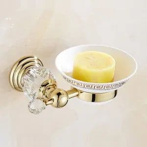 image-Luxury Crystal Gold Color Bathroom Accessories Set Gold Polished Brass Bath Hardware Set Wall Mounted Bathroom Products banheiro