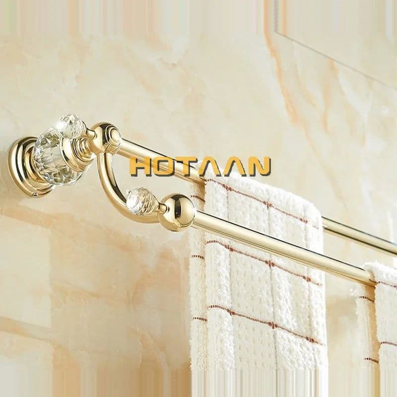image-Luxury Crystal Gold Color Bathroom Accessories Set Gold Polished Brass Bath Hardware Set Wall Mounted Bathroom Products banheiro