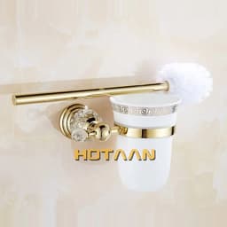 image-Luxury Crystal Gold Color Bathroom Accessories Set Gold Polished Brass Bath Hardware Set Wall Mounted Bathroom Products banheiro