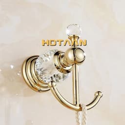 image-Luxury Crystal Gold Color Bathroom Accessories Set Gold Polished Brass Bath Hardware Set Wall Mounted Bathroom Products banheiro