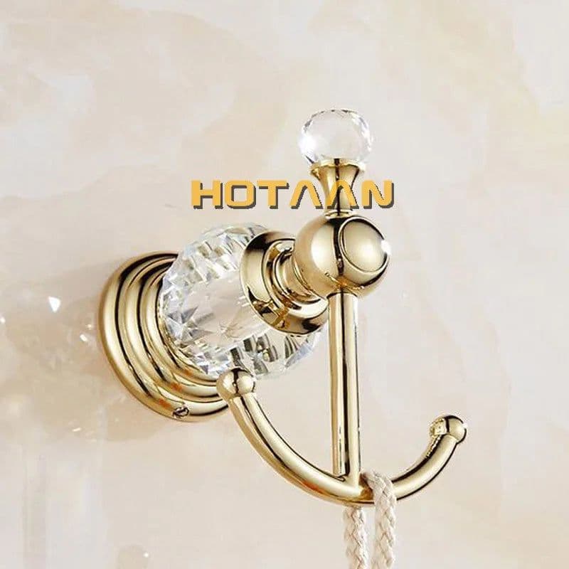 image-Luxury Crystal Gold Color Bathroom Accessories Set Gold Polished Brass Bath Hardware Set Wall Mounted Bathroom Products banheiro