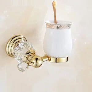 image-Luxury Crystal Gold Color Bathroom Accessories Set Gold Polished Brass Bath Hardware Set Wall Mounted Bathroom Products banheiro