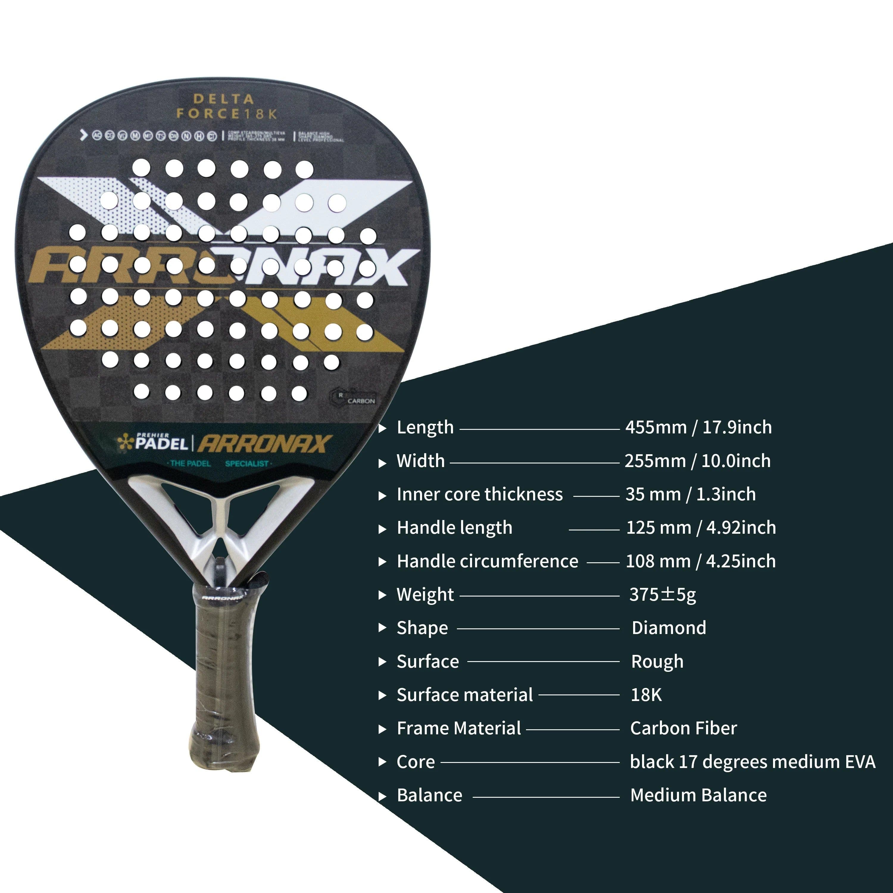 image-18K Padel Racket Carbon Fiber Surface with EVA Memory Flex Foam Core Padel Tennis Racquets Lightweight