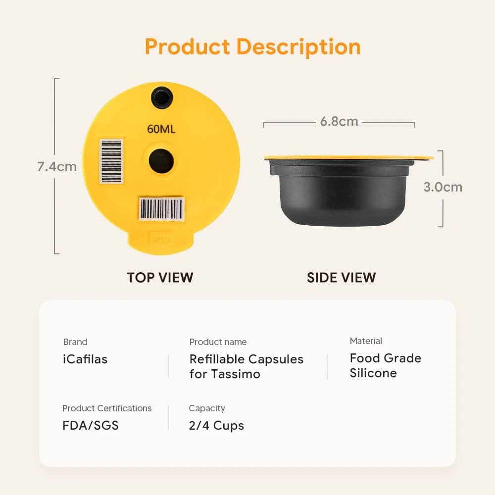 image-Reusable Coffee Capsule Pods for BOSCH-s Machine Tassimo Espresso Refillable Coffee Filters Pod Silicone Lid 60/180200/220ML