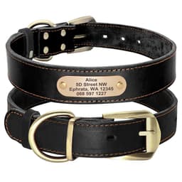 image-Custom Leather Dog Collar Pitbull Personalized Dog Collars Free Engraved Pet ID Necklace Adjustable for Small Medium Large Dogs
