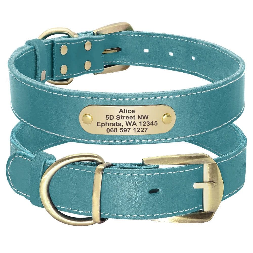 image-Custom Leather Dog Collar Pitbull Personalized Dog Collars Free Engraved Pet ID Necklace Adjustable for Small Medium Large Dogs