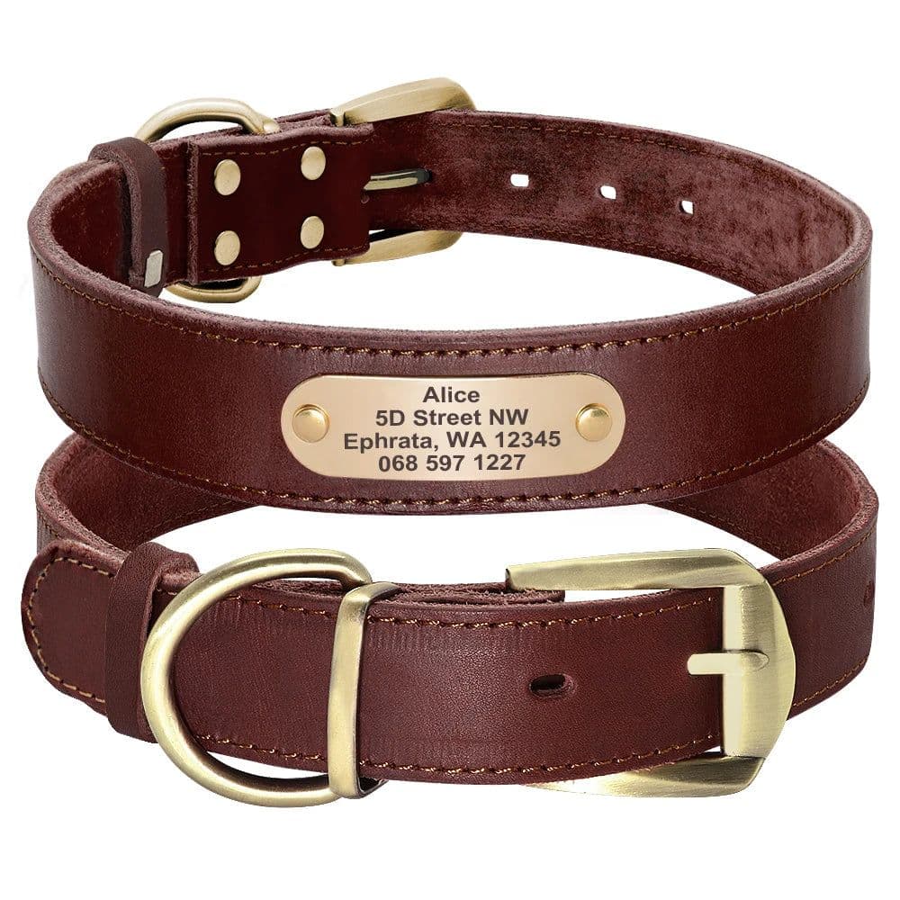image-Custom Leather Dog Collar Pitbull Personalized Dog Collars Free Engraved Pet ID Necklace Adjustable for Small Medium Large Dogs