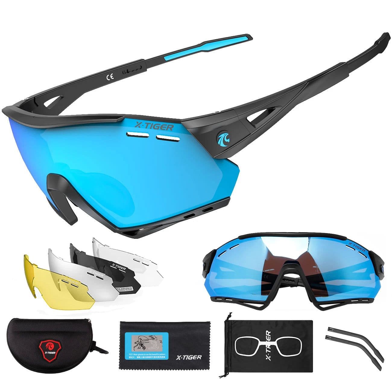 image-X-TIGER New Cycling Glasses MTB Bike Protection Eyewear Running Fishing Sports Men Women 5 Lens Polarized Bicycle Sunglasses