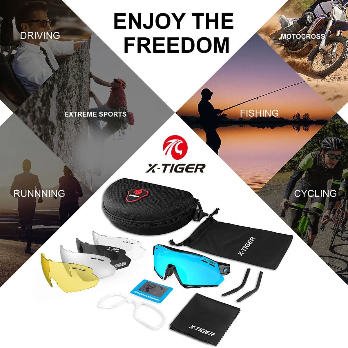 image-X-TIGER New Cycling Glasses MTB Bike Protection Eyewear Running Fishing Sports Men Women 5 Lens Polarized Bicycle Sunglasses