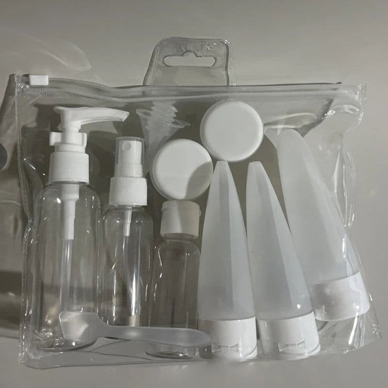 image-11 Piece Travel Suit Cosmetic Bottle Plastic Bottle Lotion Bottle Toner Bottle Spray Bottle Shampoo Soap and Shampoo Dispenser