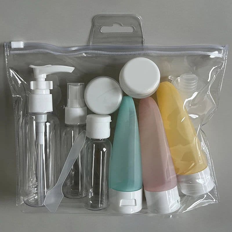 image-11 Piece Travel Suit Cosmetic Bottle Plastic Bottle Lotion Bottle Toner Bottle Spray Bottle Shampoo Soap and Shampoo Dispenser
