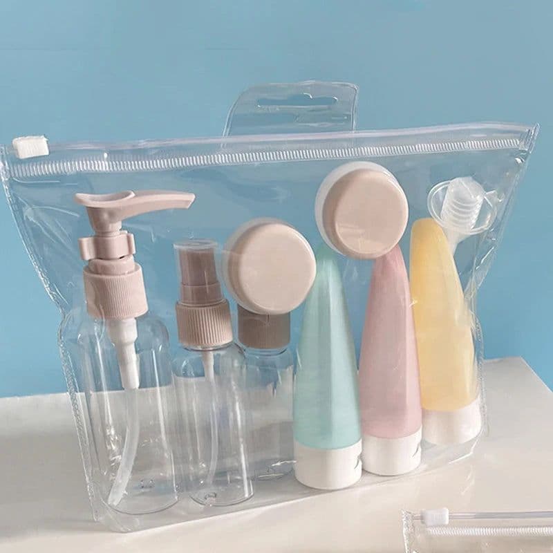 image-11 Piece Travel Suit Cosmetic Bottle Plastic Bottle Lotion Bottle Toner Bottle Spray Bottle Shampoo Soap and Shampoo Dispenser