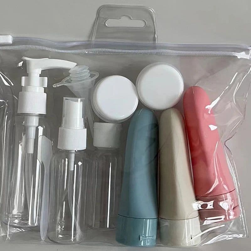 image-11 Piece Travel Suit Cosmetic Bottle Plastic Bottle Lotion Bottle Toner Bottle Spray Bottle Shampoo Soap and Shampoo Dispenser