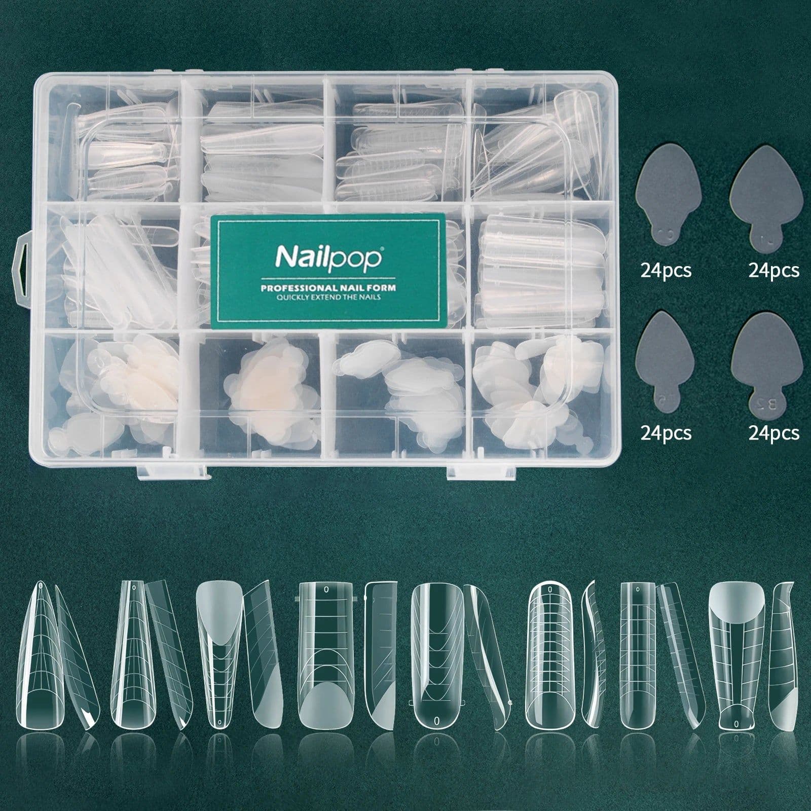 image-Nailpop Dual System Nails Forms Acrylic Extension False Nail Tips Top Forms for Nails Gel Building Mold Art Tools 120Pcs/Box