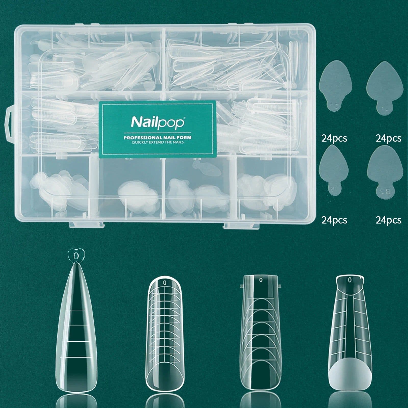 image-Nailpop Dual System Nails Forms Acrylic Extension False Nail Tips Top Forms for Nails Gel Building Mold Art Tools 120Pcs/Box