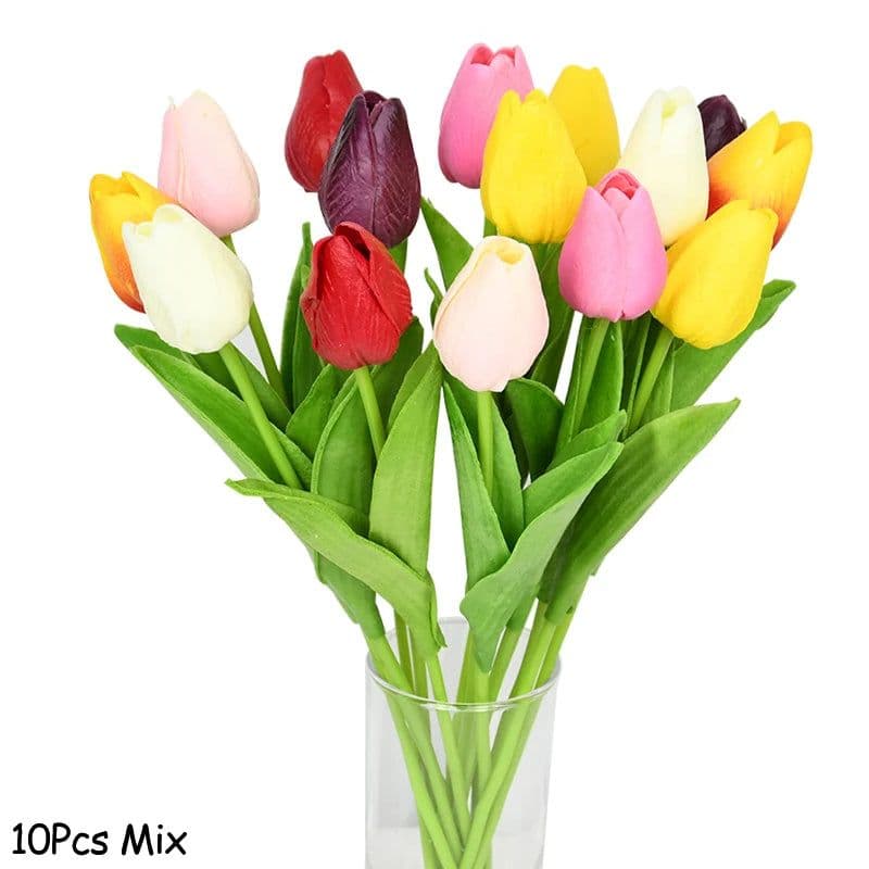 image-10PCS Tulip Artificial Flower Real Touch Artificial Bouquet PE Fake Flower for Wedding Decoration Flowers Home Garden Decor