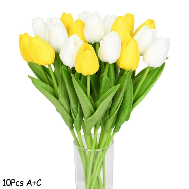 image-10PCS Tulip Artificial Flower Real Touch Artificial Bouquet PE Fake Flower for Wedding Decoration Flowers Home Garden Decor