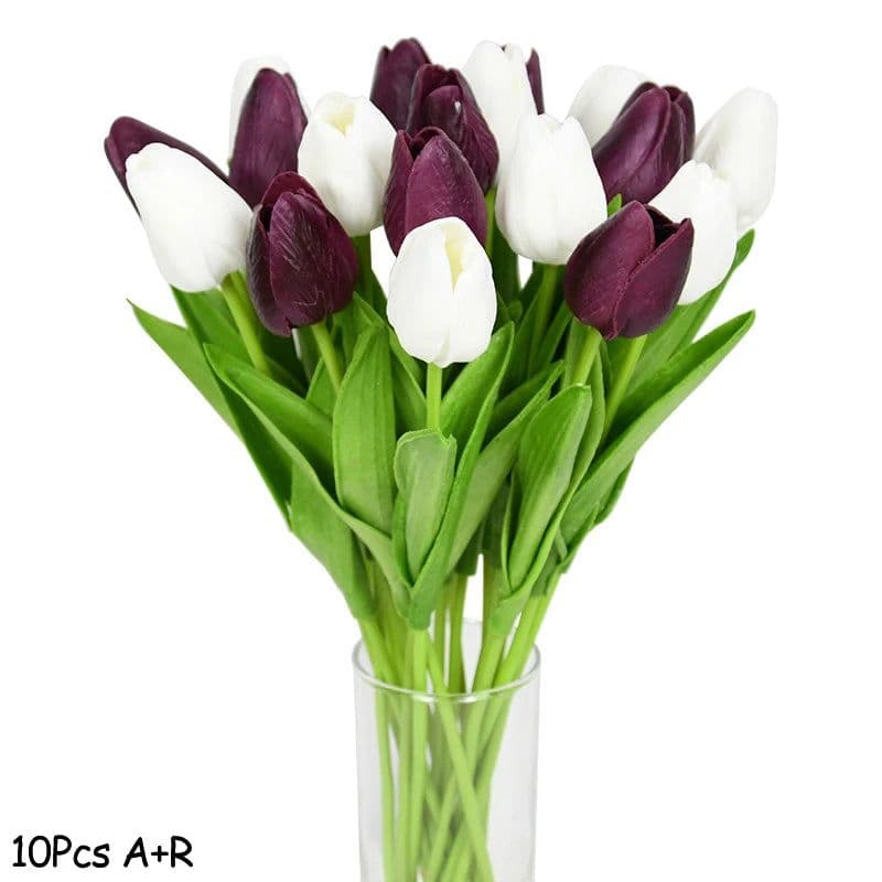image-10PCS Tulip Artificial Flower Real Touch Artificial Bouquet PE Fake Flower for Wedding Decoration Flowers Home Garden Decor