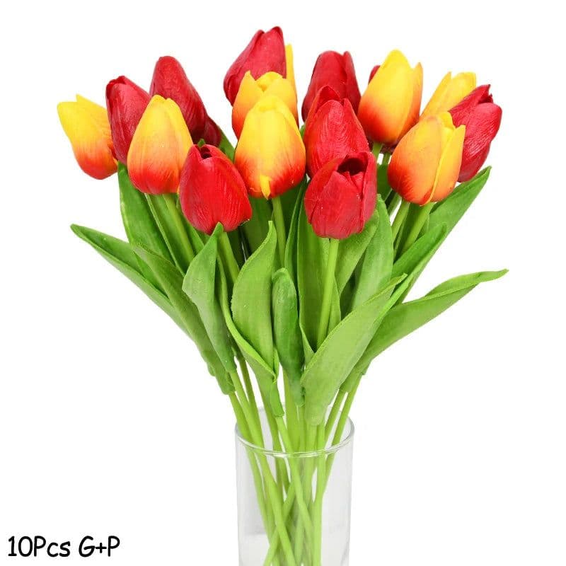 image-10PCS Tulip Artificial Flower Real Touch Artificial Bouquet PE Fake Flower for Wedding Decoration Flowers Home Garden Decor