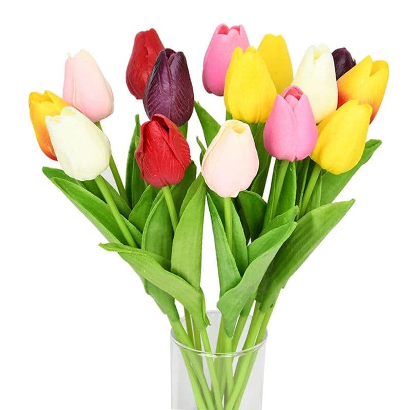 image-10PCS Tulip Artificial Flower Real Touch Artificial Bouquet PE Fake Flower for Wedding Decoration Flowers Home Garden Decor