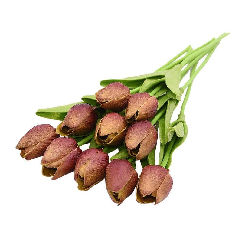 image-10PCS Tulip Artificial Flower Real Touch Artificial Bouquet PE Fake Flower for Wedding Decoration Flowers Home Garden Decor