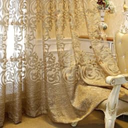 image-European Luxury Coffee with Golden Wire Jacquard Hollow Tulle Curtain for Living Room Palace Elgent Fabric Windows Drape ZH431#4