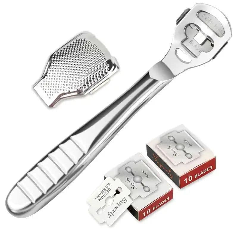 image-Foot Callus Shaver Heel Hard Skin Remover Hand Feet Pedicure Razor Tool Shavers Stainless Steel Handle 10 Blades Foot Care Tools