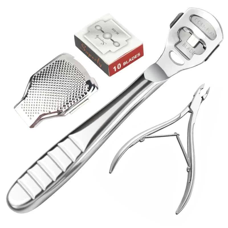image-Foot Callus Shaver Heel Hard Skin Remover Hand Feet Pedicure Razor Tool Shavers Stainless Steel Handle 10 Blades Foot Care Tools