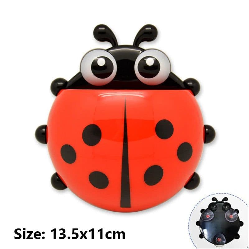 image-2pcs Ladybug Toothbrush Holder Cute Cartoon Animal Toothbrush Toothpaste Wall Suction Holders Rack for Kids Container Organizer