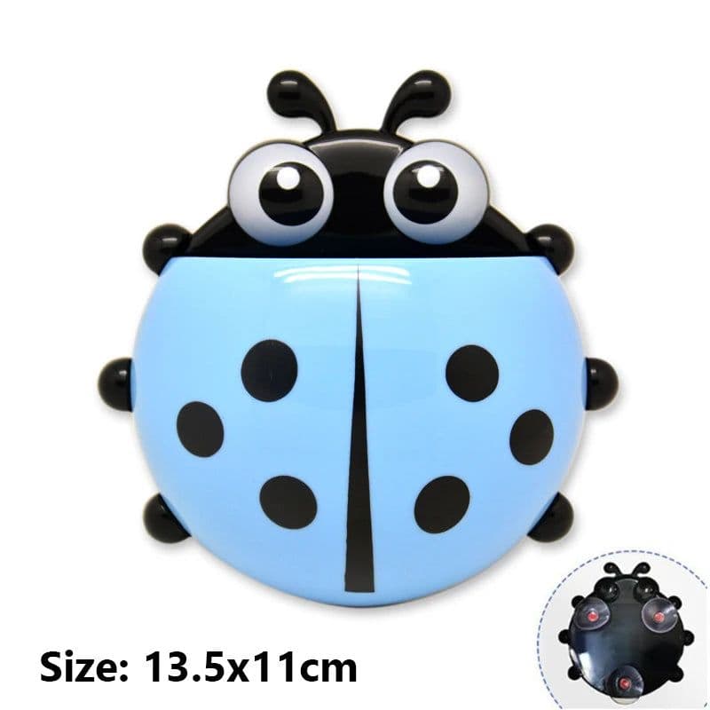 image-2pcs Ladybug Toothbrush Holder Cute Cartoon Animal Toothbrush Toothpaste Wall Suction Holders Rack for Kids Container Organizer