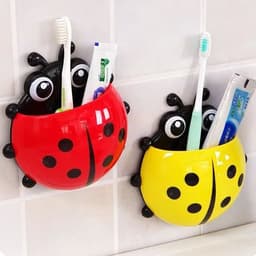 image-2pcs Ladybug Toothbrush Holder Cute Cartoon Animal Toothbrush Toothpaste Wall Suction Holders Rack for Kids Container Organizer