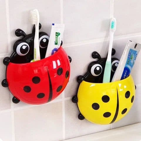 image-2pcs Ladybug Toothbrush Holder Cute Cartoon Animal Toothbrush Toothpaste Wall Suction Holders Rack for Kids Container Organizer