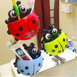 image-2pcs Ladybug Toothbrush Holder Cute Cartoon Animal Toothbrush Toothpaste Wall Suction Holders Rack for Kids Container Organizer