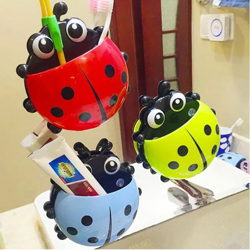 image-2pcs Ladybug Toothbrush Holder Cute Cartoon Animal Toothbrush Toothpaste Wall Suction Holders Rack for Kids Container Organizer