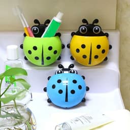 image-2pcs Ladybug Toothbrush Holder Cute Cartoon Animal Toothbrush Toothpaste Wall Suction Holders Rack for Kids Container Organizer
